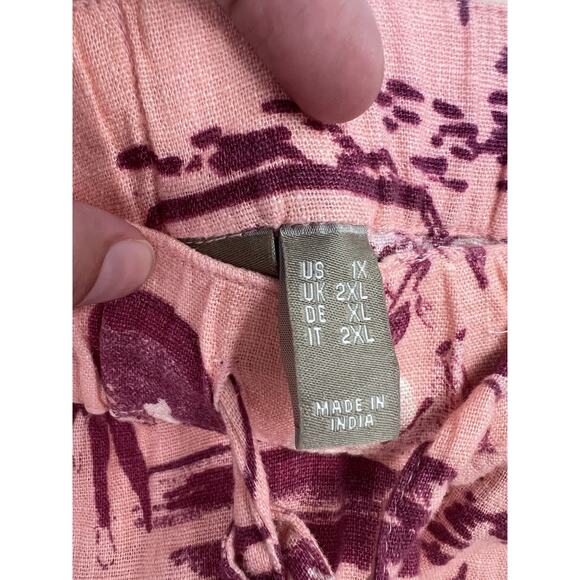 Naturals D & Co Linen Blend Pink Tropical Pro T Skirt Set XL/1X Resort Cruise - Picture 7 of 7